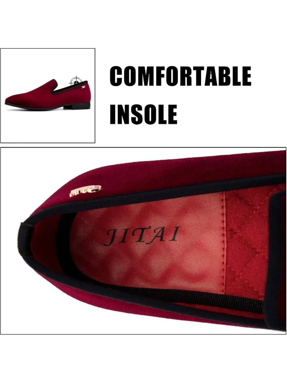 JITAI Men's Red Velvet Loafers Penny Slip On Tuxedo Wedding Fashion Prom Shoes